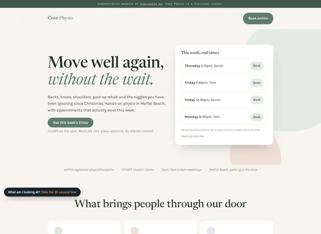 Cove Physio demonstration website
