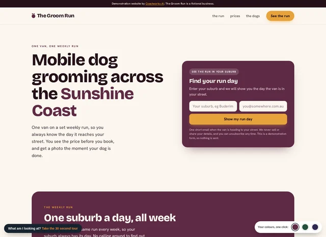 The Groom Run demonstration website